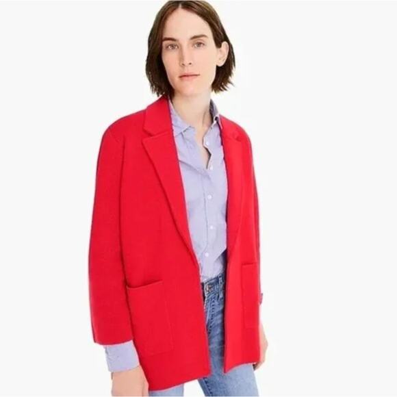 J. CREW Sophie Open Front Sweater Blazer Merino Wool Red {3Q39} - Picture 3 of 9